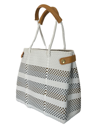 Summer Soiree Tote Bag with Camel Colored Handles